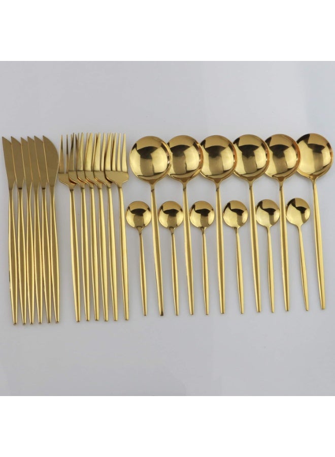 24-Piece Flatware Set, 18/0 Stainless Steel Knife Fork Spoon Teaspoon Silverware Set, Service for 6, MIrror Gold - Image 2